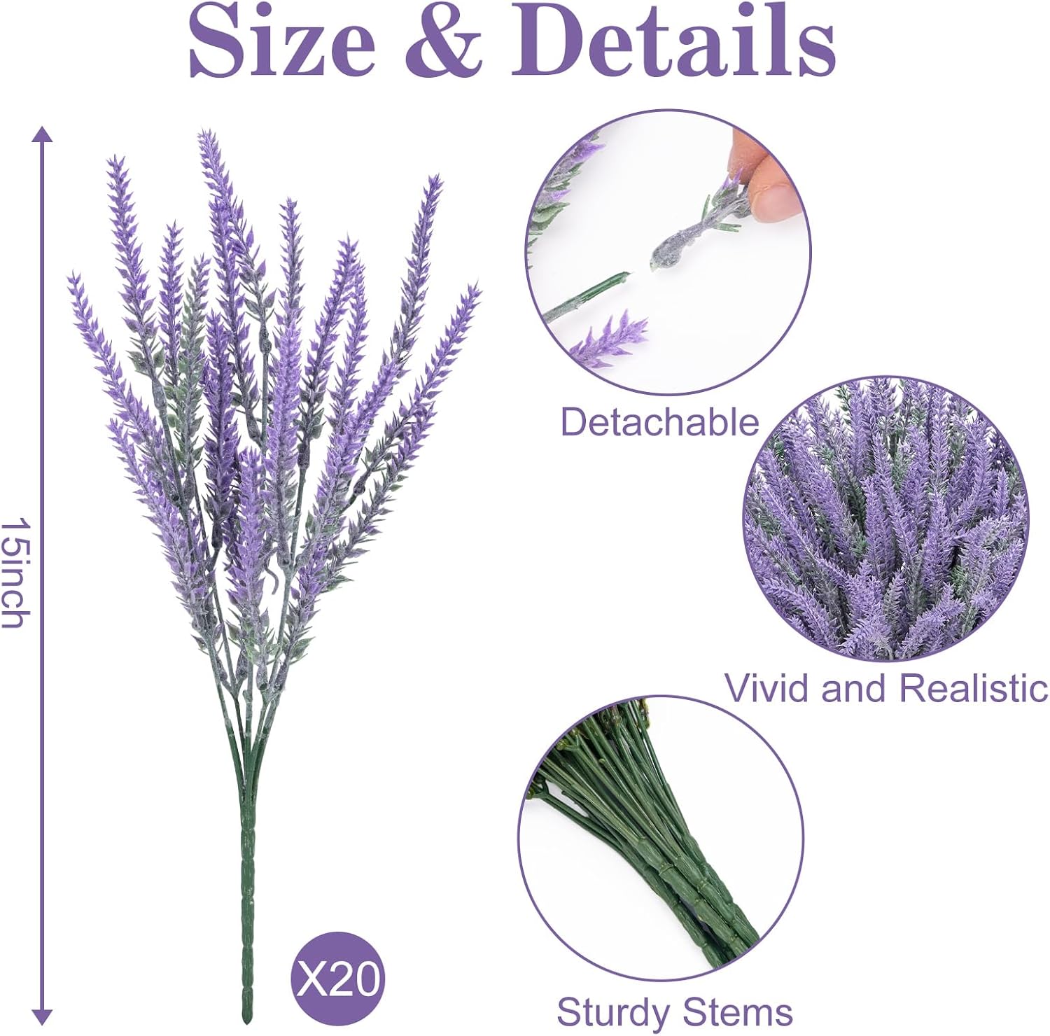 10 Bundles Fake Flowers Artificial Lavender Plants, Purple