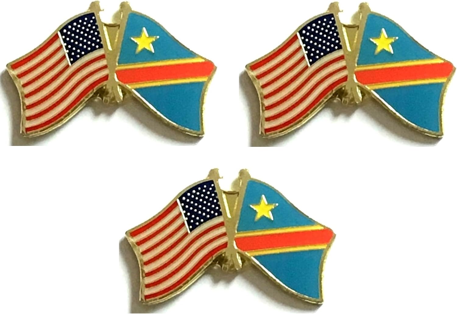 3 National Country Flag Crossed Enamel Flag Pins Pack of 3 Friendship Double Flags