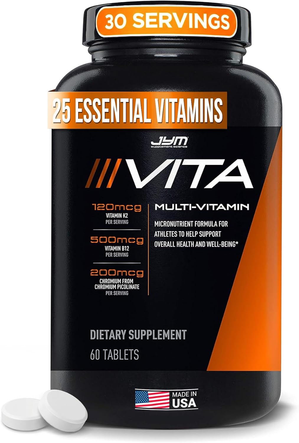 Vita JYM Daily Multivitamin & Mineral Support for Men & Women - 60 Tablets | Iron, Vitamins A, C, B6, B12, E, K2, Boron, Biotin, Potassium, Complete Adult Daily Nutrition Support
