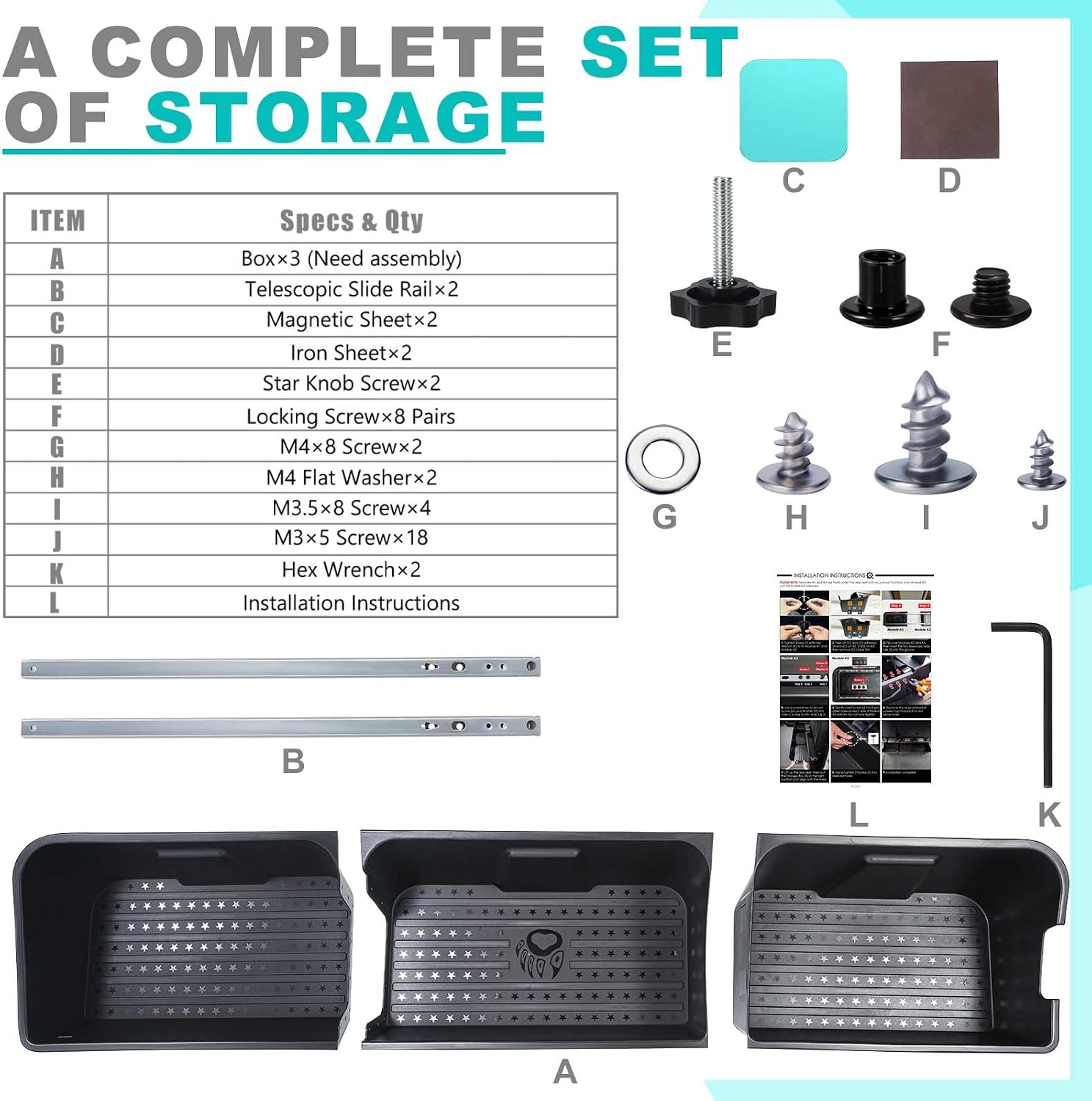 Car Underseat Storage Box Fitment for (2015–2026) F150 SuperCrew/Crew Cab & (2017–2026) F250 F350 F450 F550 Super Duty 4-Door Full-Size Pickups