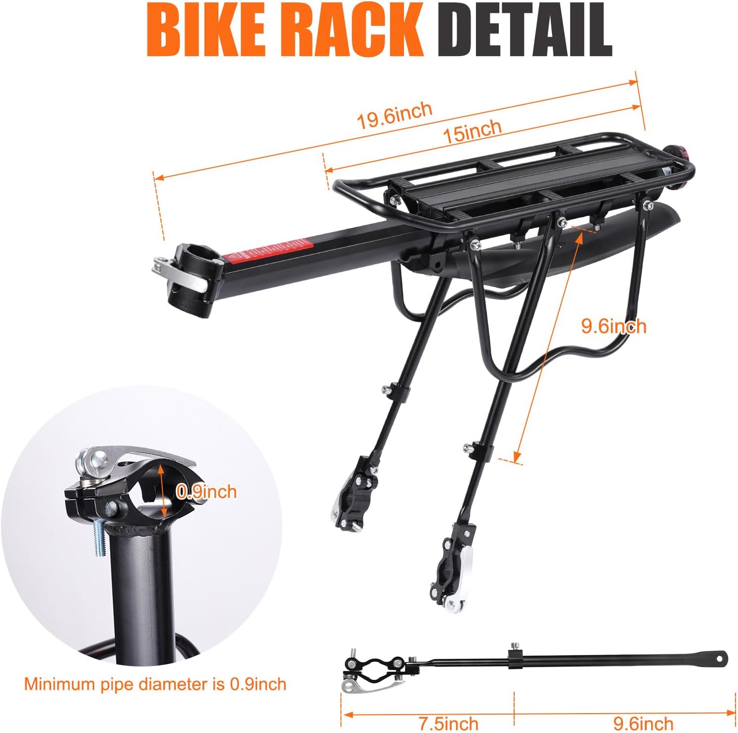 HOMEE Rear Bike Rack, Bike Cargo Racks Frame for 26"-29" Frames | Aluminum Alloy Universal Adjustable Cycling Equipment Stand Footstock Bicycle Luggage Carrier with Tools and Reflector