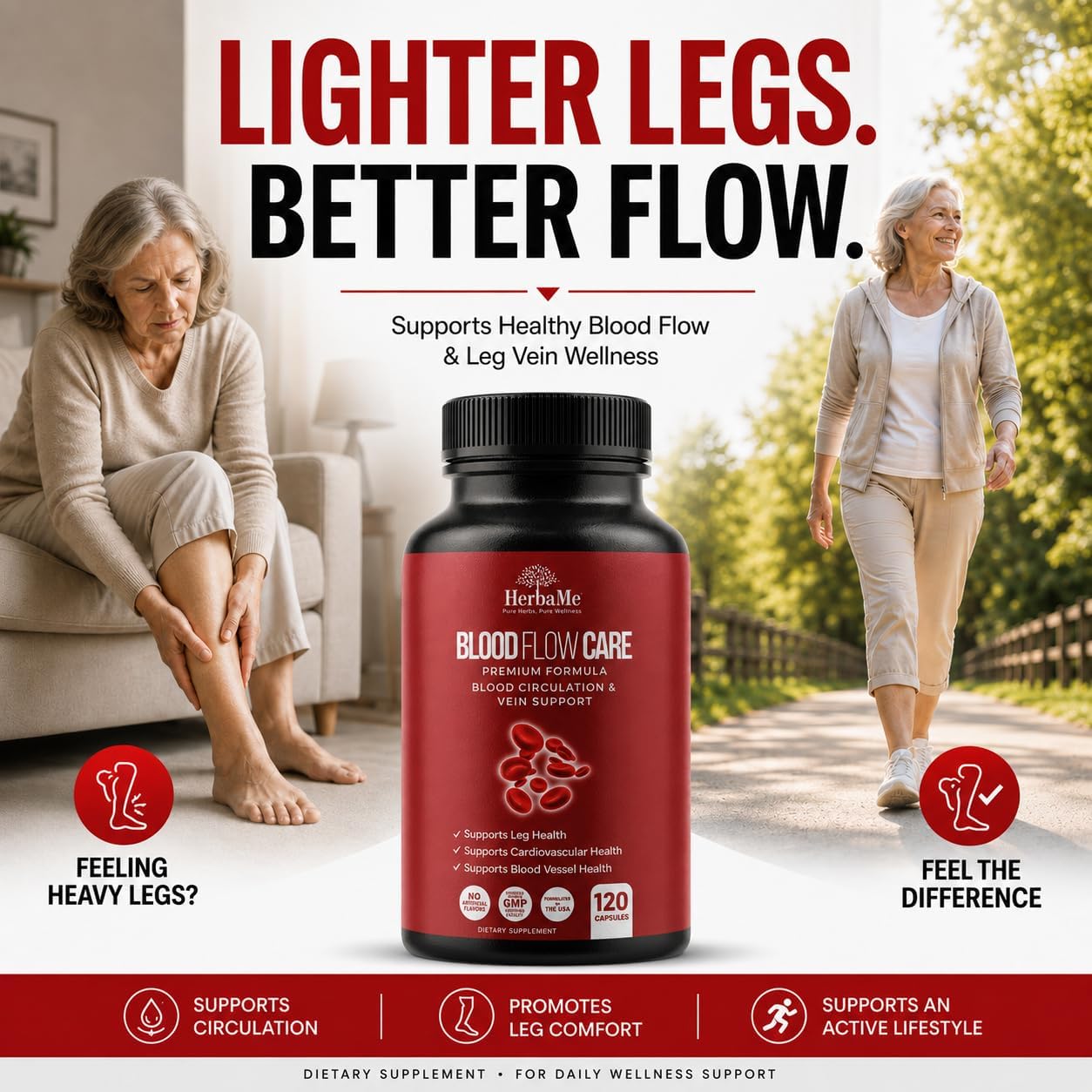 HerbaMe Blood Flow Care Blood Circulation & Leg Vein Support, 120 Capsules