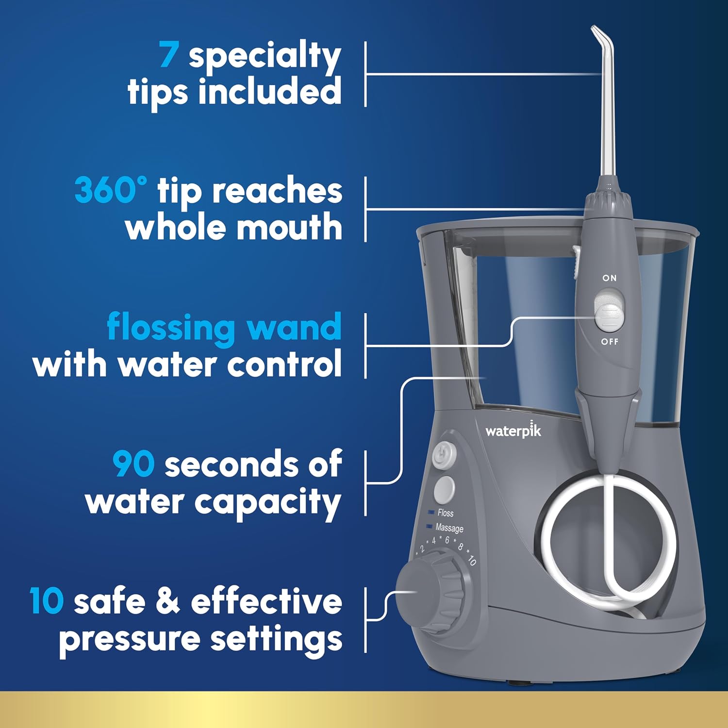 Waterpik Aquarius Countertop Water Flosser with 10 Settings, 7 Tips, White | For Daily Home Gum Health, Dental Braces, Implants, Teeth Cleaning, Multiple Users, ADA Accepted WP-660 Packaging May Vary