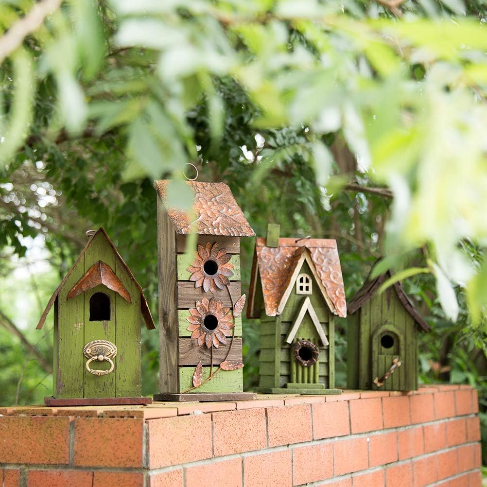 Glitzhome Bird Houses for Outside,10" H Rustic Wooden Bird House Garden Distressed Decorative Birdhouse for Outdoors, Hanging Birdhouse for Bluebird Hummingbird Wren Finch Cardinals Cedar
