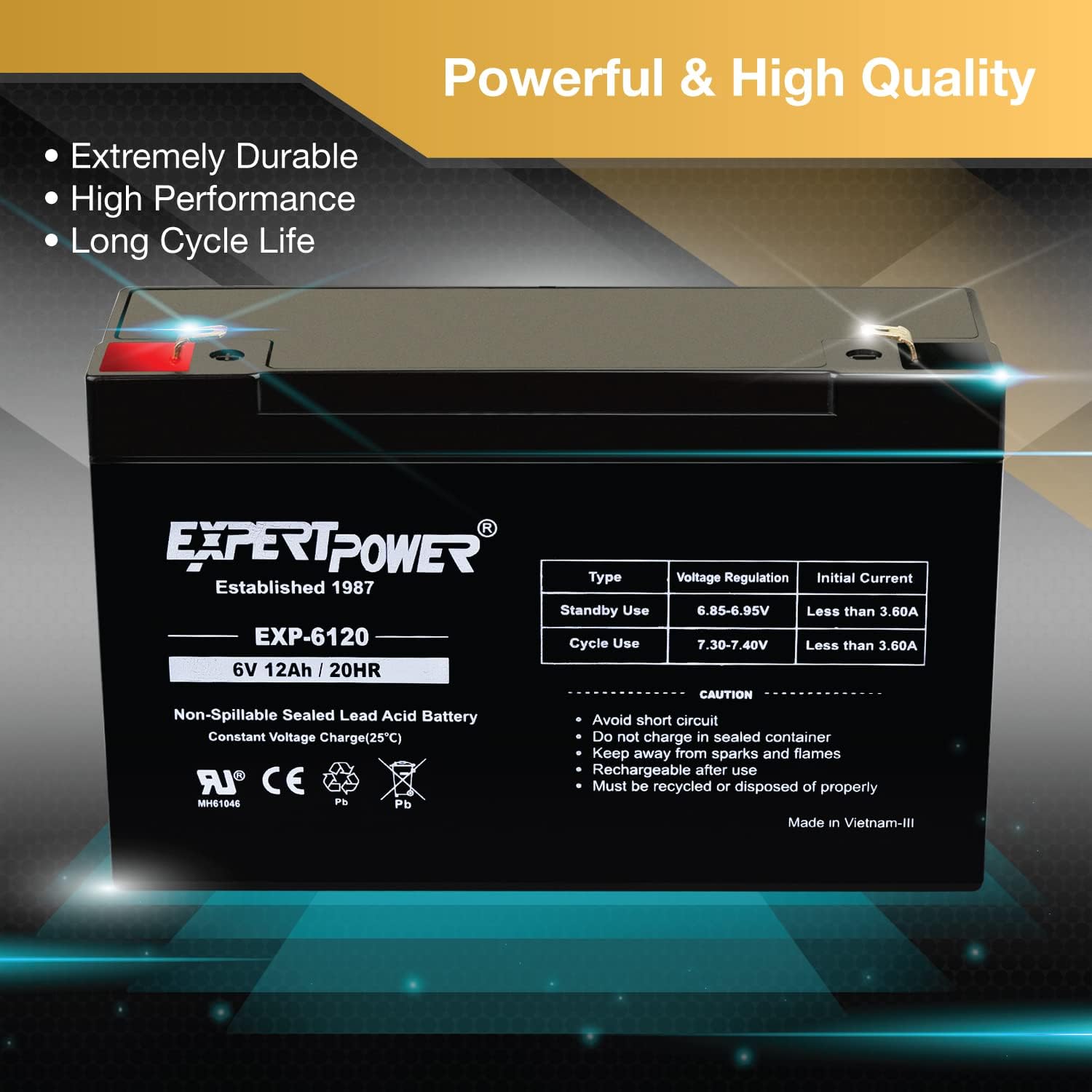 ExpertPower EXP6120 6V 12Ah - SLA AGM 6V Battery for Emergency Light, Deer Feeder, Solar Storage, Electric Scooters, 6 Volt Battery Rechargeable