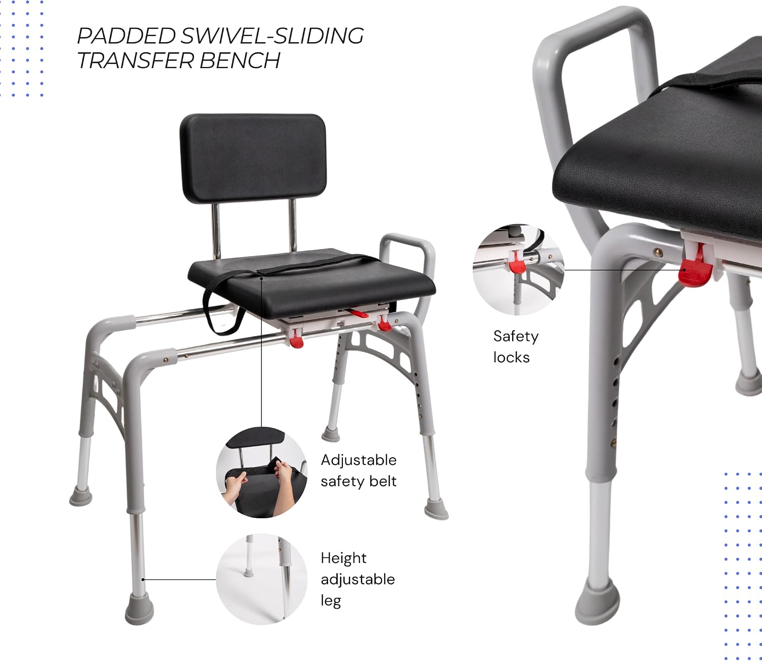 Tub Transfer Bench with Swivel Seat, for Elderly & Disabled, Standard | Eagle Health Supplies Sliding Shower Chair for Inside Shower, FSA/HSA eligible, Height Adjustable, 77662