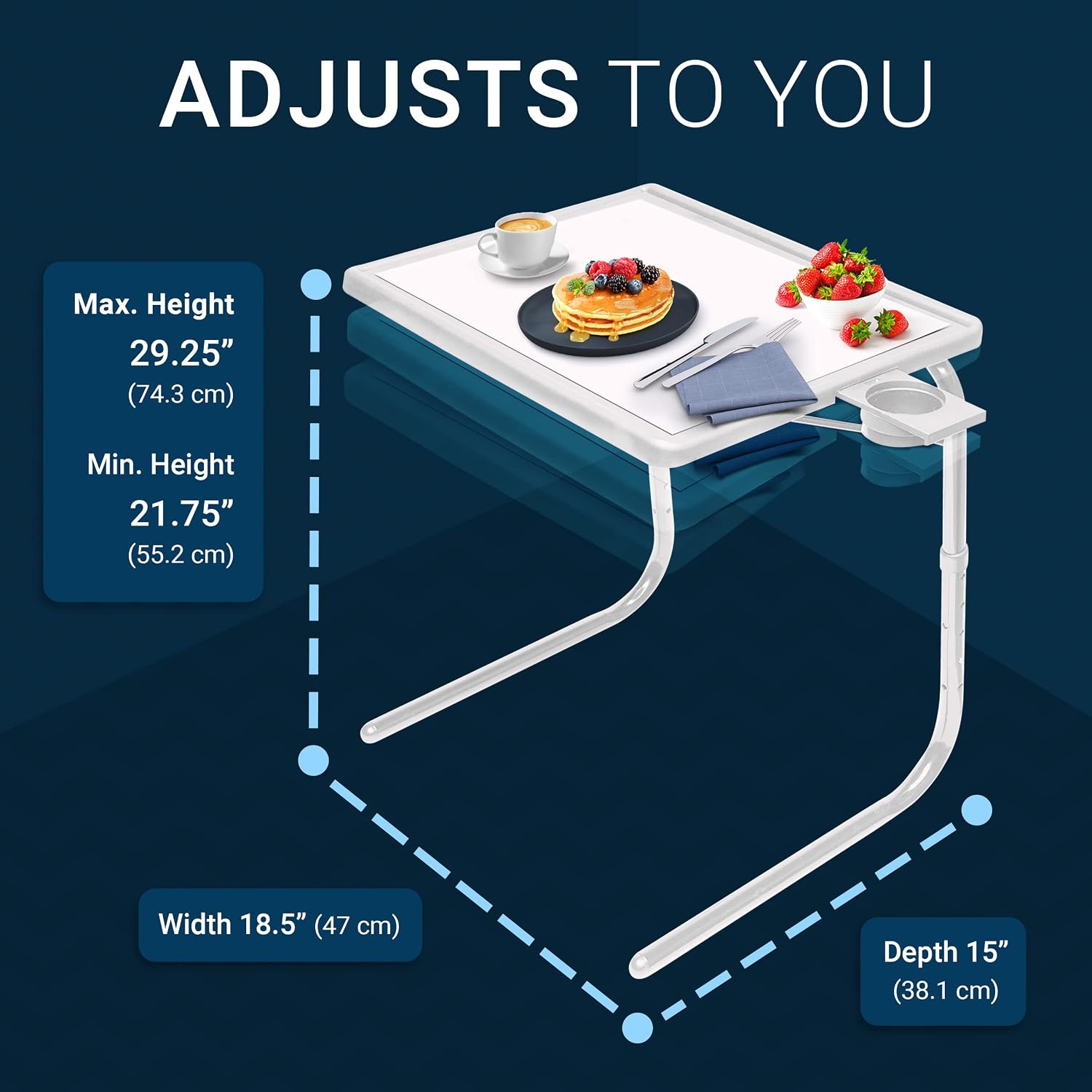 Table-Mate TV Tray Table | Portable Desk Folding Dinner Tray, Couch Table Trays for Eating Snack Food, Portable Laptop Desk, Bed Trays for Eating | Adjustable TV Trays with 3 Angles and Cup Holder