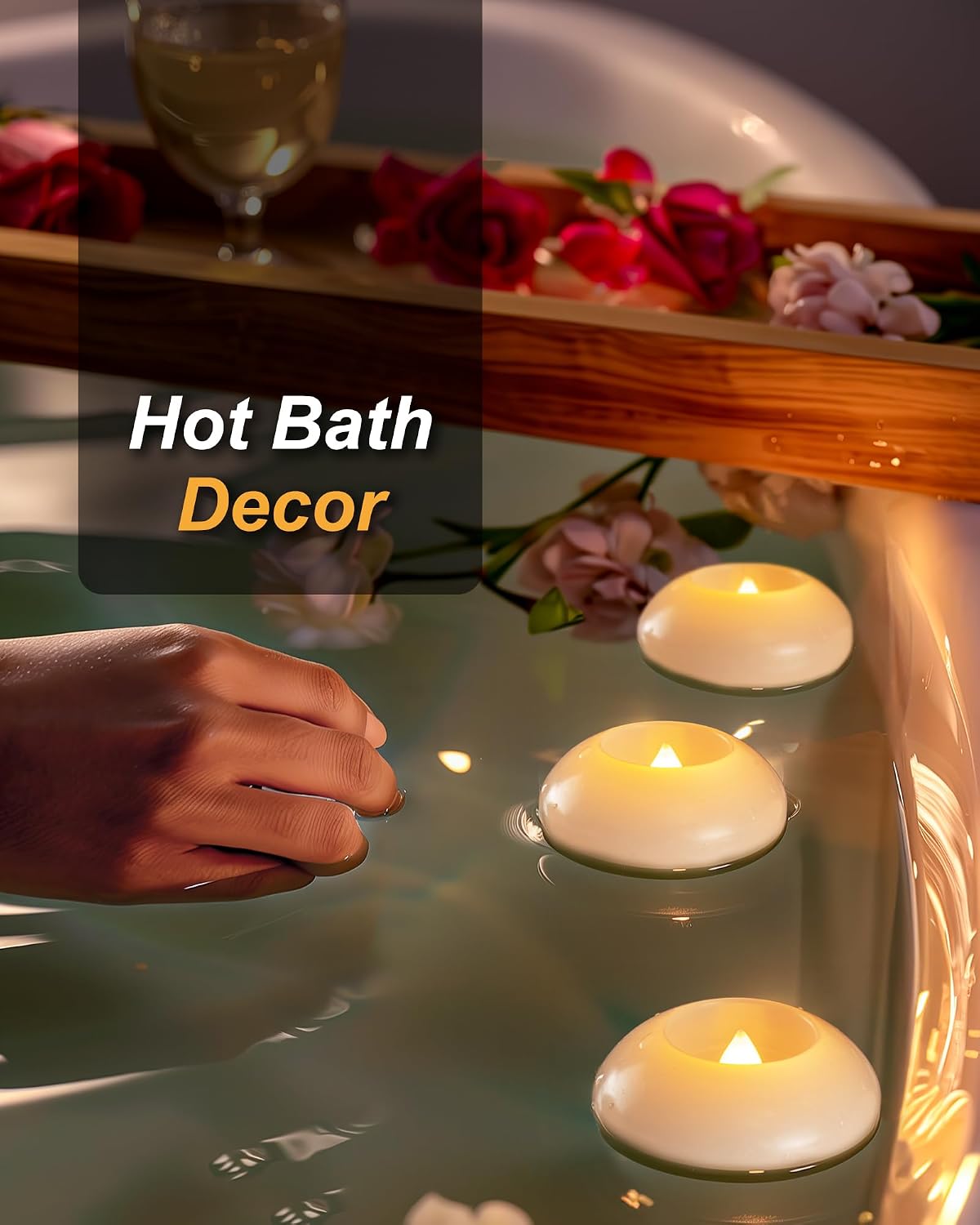 Homemory 3 Inch Flameless Floating Candles, White Real Wax, 100+ Hour, Battery Flickering Waterproof Tealights-Wedding Centerpiece, Engagement
