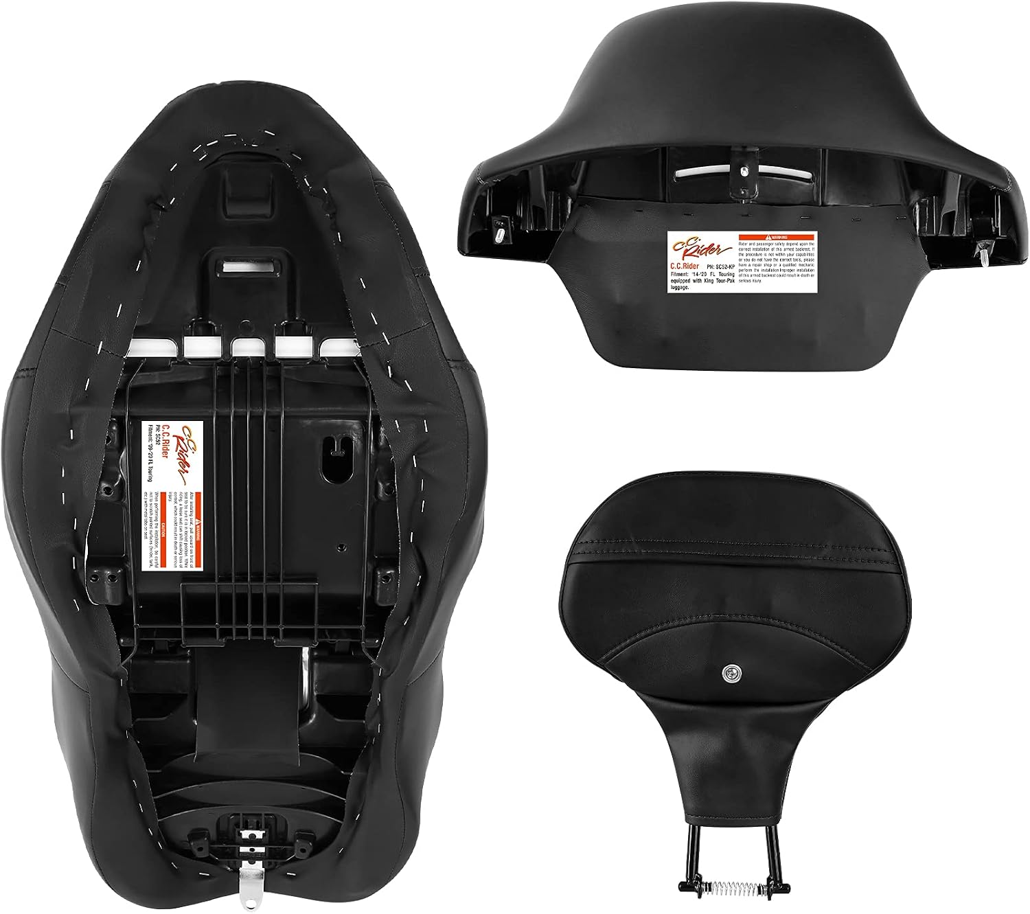 Rider Passenger One-Piece Two-Up Seat Driver Rider Backrest Wrap Around Backrest Pad Fit For Harley 2014-2023 Touring Road King Street Glide Road