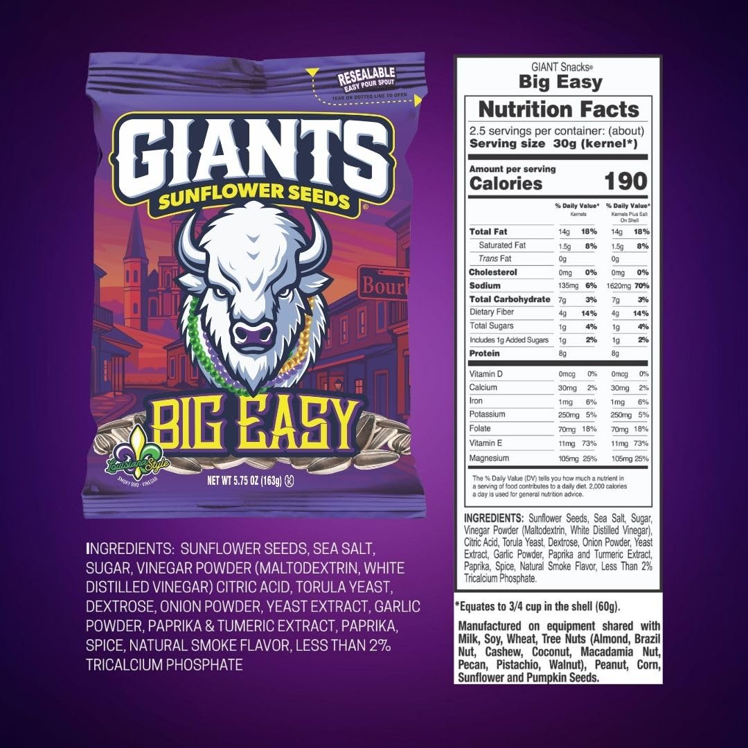 GIANTS Original Sunflower Seeds - Sunflower Seeds to Eat, Sunflower Seeds Bulk, Lightly Salted Sunflower Seeds for Eating, High Protein Snack - 5.75 oz Resealable Bags (Case of 12)