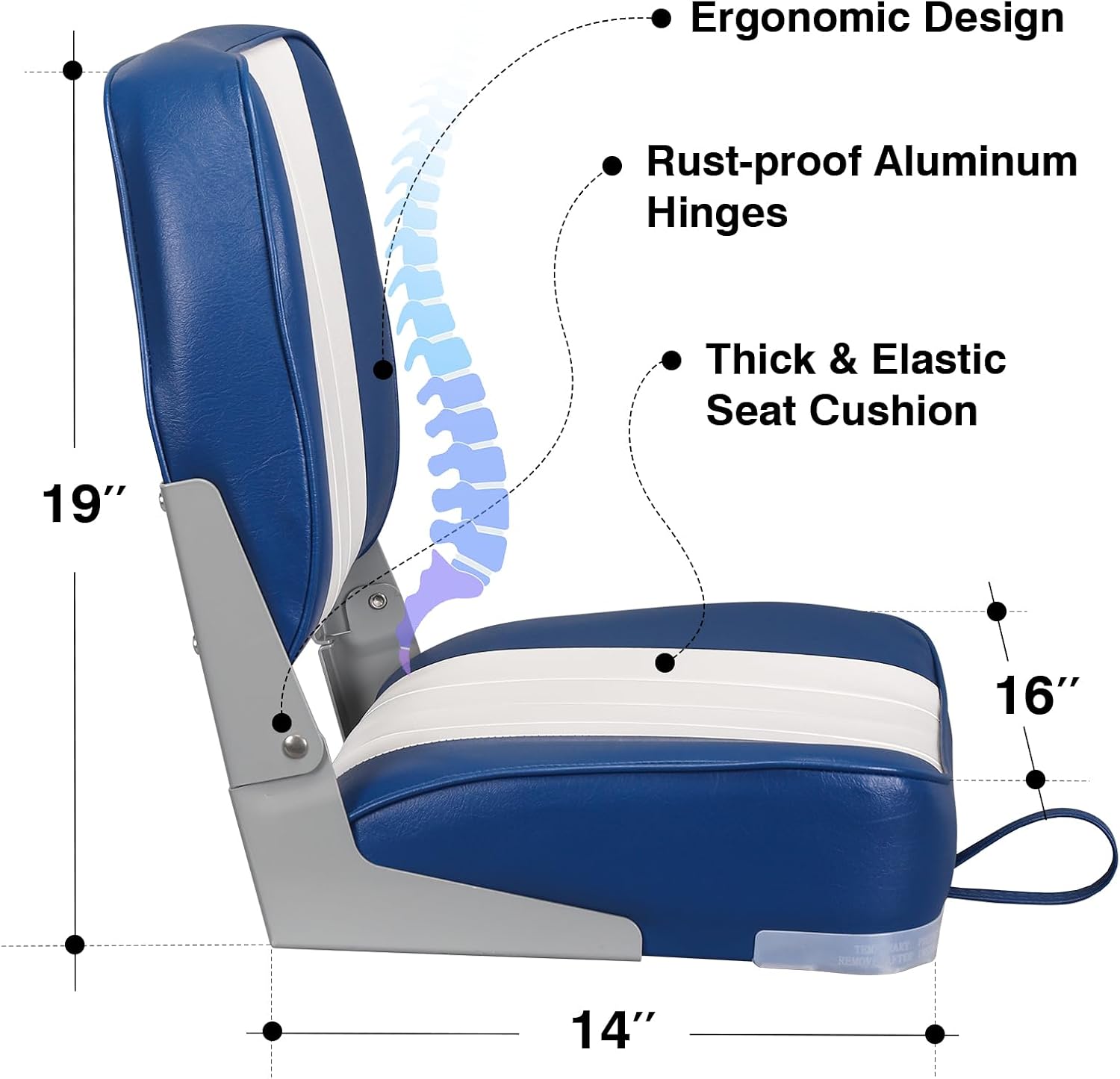 Leader Accessories Classic Low Back Folding Fishing Boat Seat Boat Chairs | Marine Boat Chairs With Thick Cushion, Aluminum Hinge, Use universal 5"x5" Mount, Fits Jon/Bass/Pontoon Boats