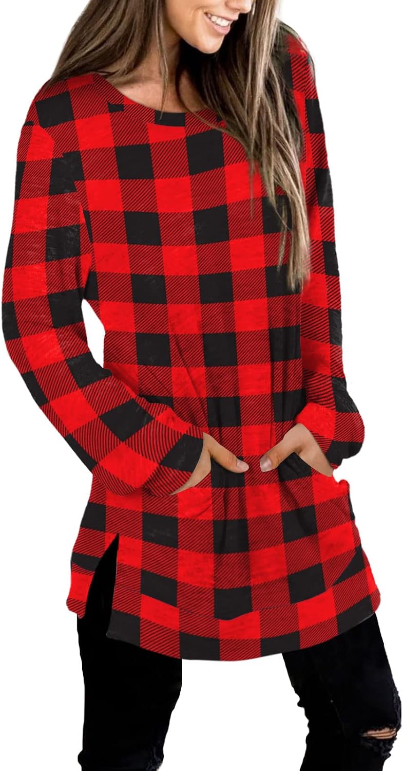 XIEERDUO Womens Casual Sweatshirts Long Sleeve Shirts Oversized With Pocket Tunic Tops S-3XL
