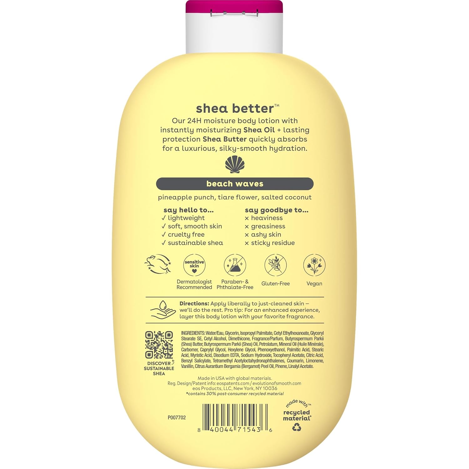 eos Shea Better Body Lotion- Vanilla Cashmere, 24-Hour Moisture, 16 fl oz
