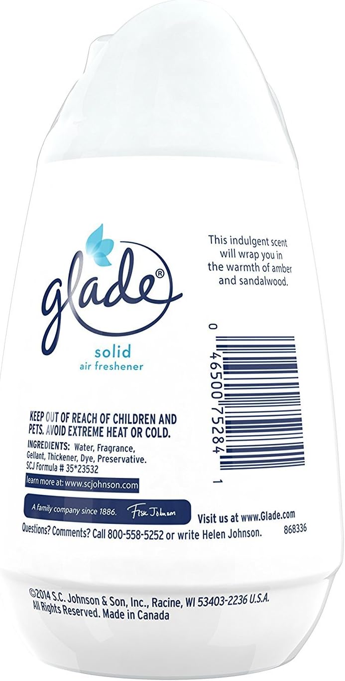 Glade Solid Air Freshener, Deodorizer for Home and Bathroom, Cashmere Woods, 6 Oz