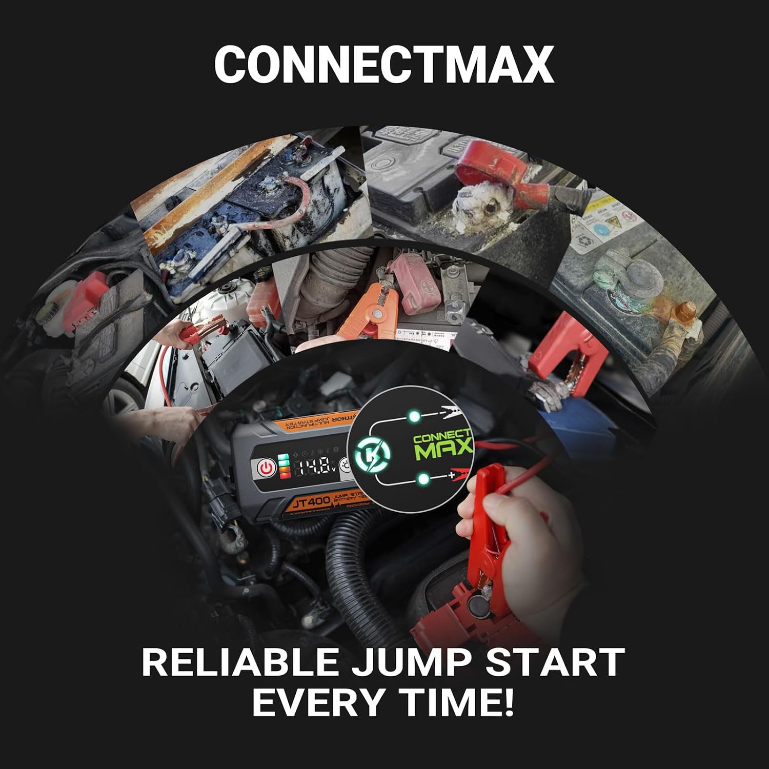 LOKITHOR JT400 2500A Portable Jump Starter with 100–2000 CCA Battery Tester, 12V Car Battery Jump Starter for Up to 8.5L Gas or 6.5L Diesel Engines, Smart Bluetooth Automotive Battery Load Tester