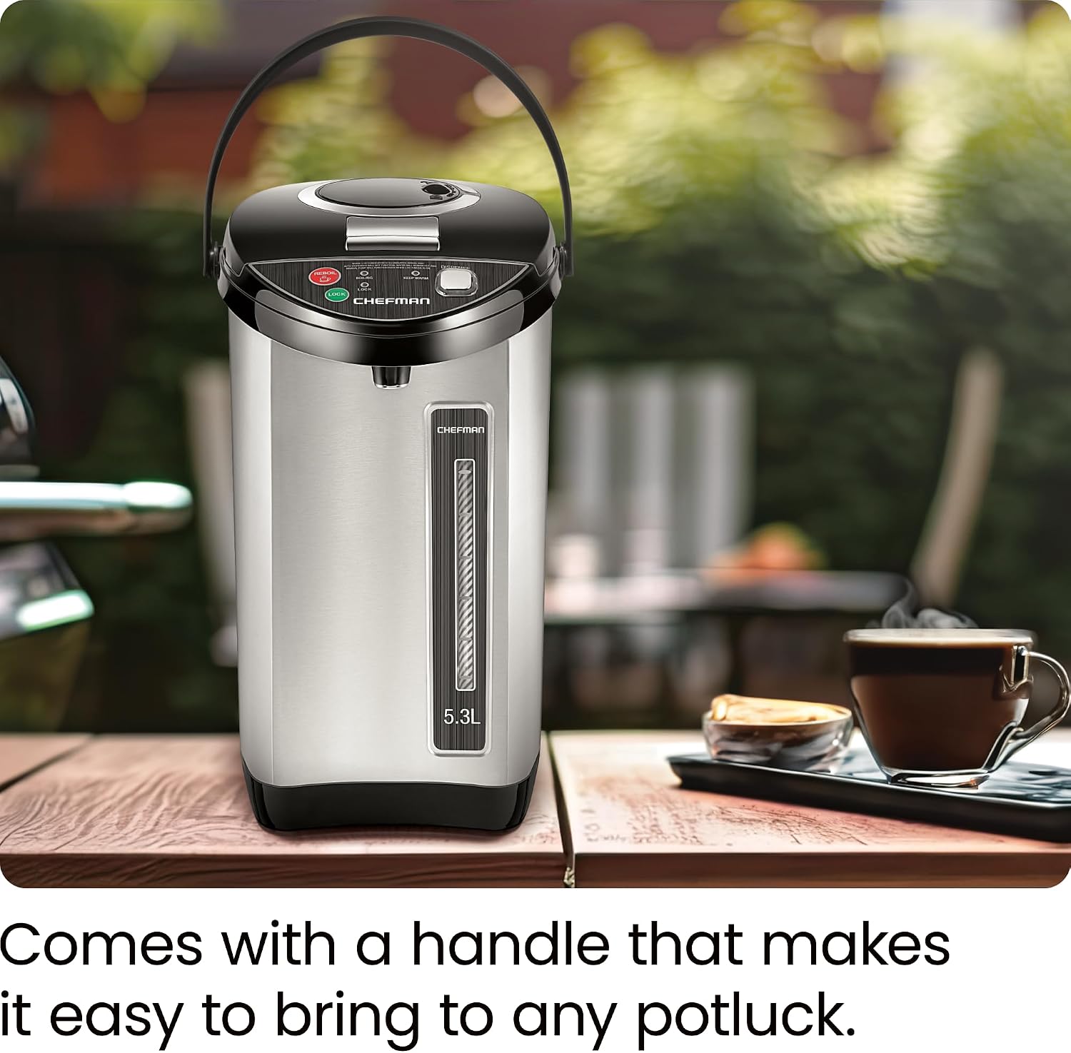 Chefman Electric Hot Water Pot Urn w/Auto & Manual Dispense Buttons, Safety Lock, Instant Heating for Coffee & Tea, Auto-Shutoff & Boil Dry Protection