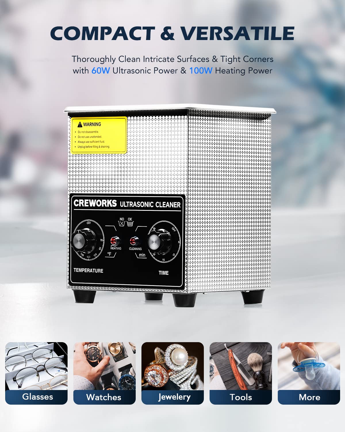 CREWORKS 3.2L Ultra Sonic Cleaning Machine - 120W Cavitation 100W Heat