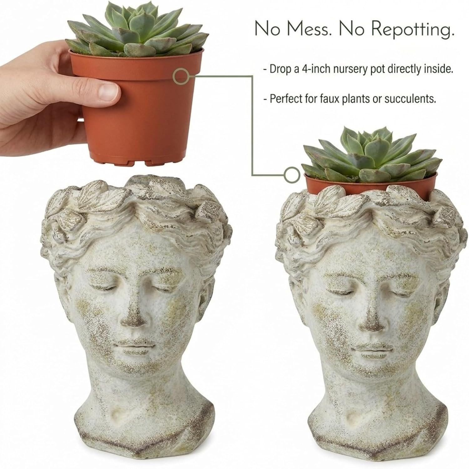 Greek/Roman Style Female Statue Head Cement Planter (Style 1)