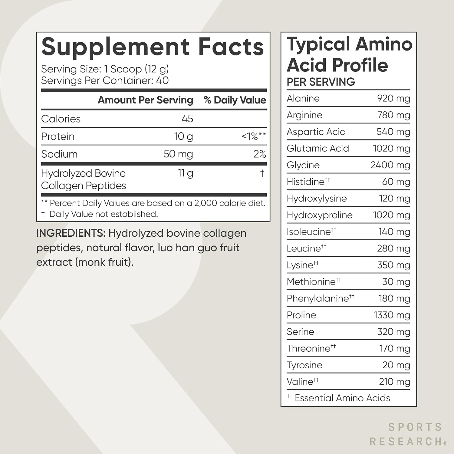 Sports Research® Collagen Peptides Protein Powder 16oz (Unflavored) | 11g Grass-Fed Collagen per Scoop · Hair, Skin & Joint Support · Easy to Mix in Coffee & Shakes - 41 Servings