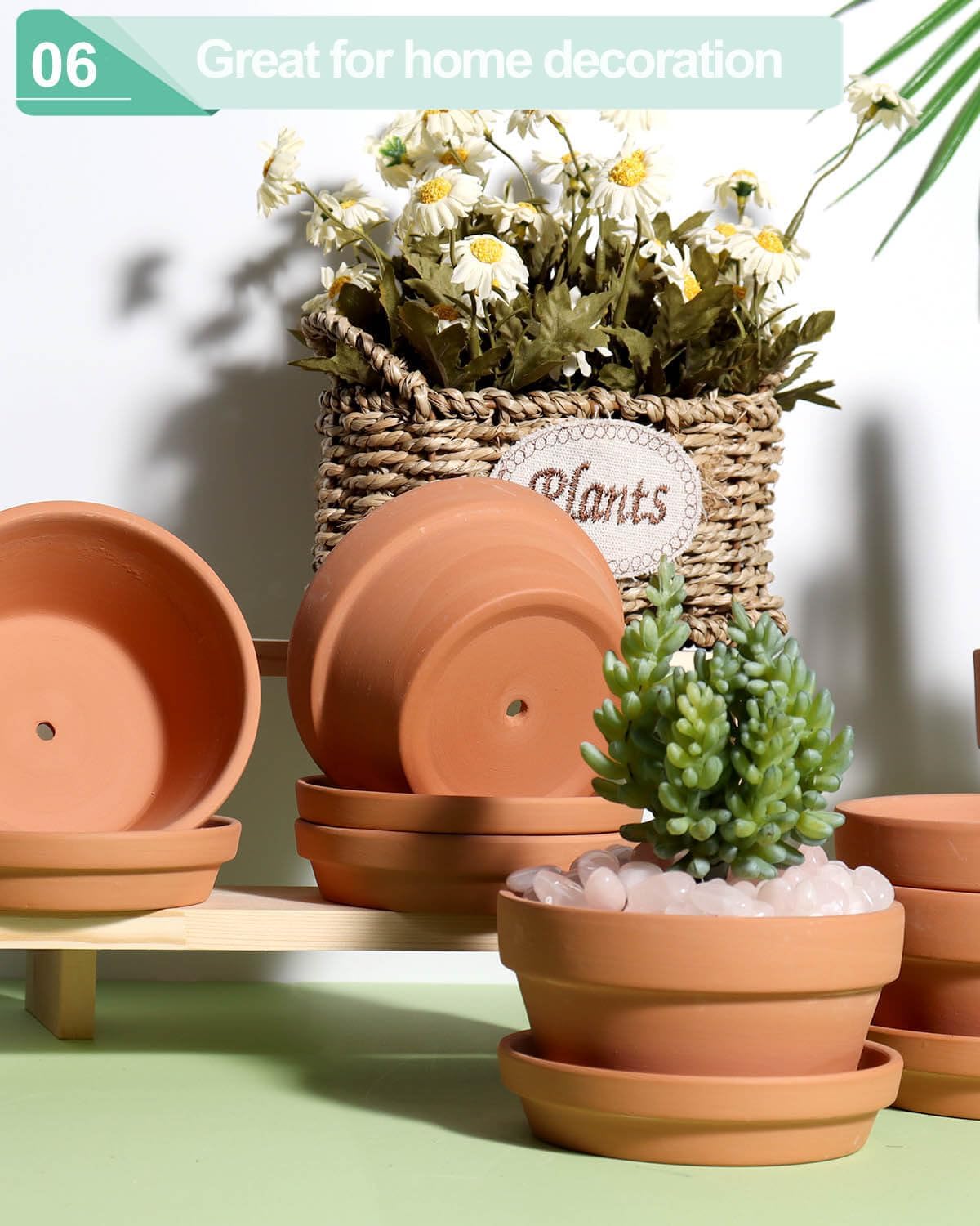 vensovo 3.7 Inch Terracotta Shallow Succulent Pots with Saucers, 6 Pack