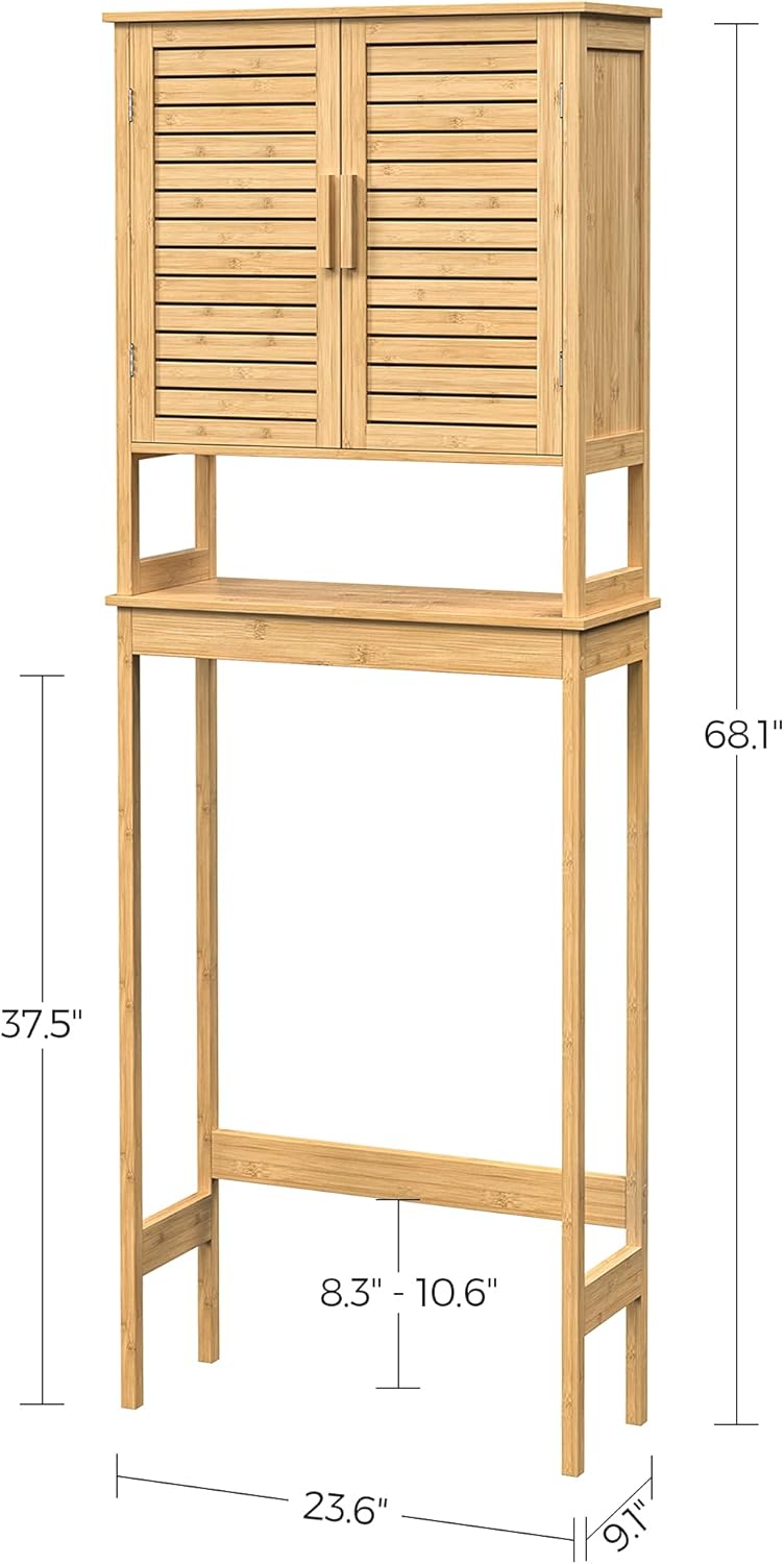 SONGMICS Bamboo Over The Toilet Storage Cabinet, Adjustable Inside Shelf