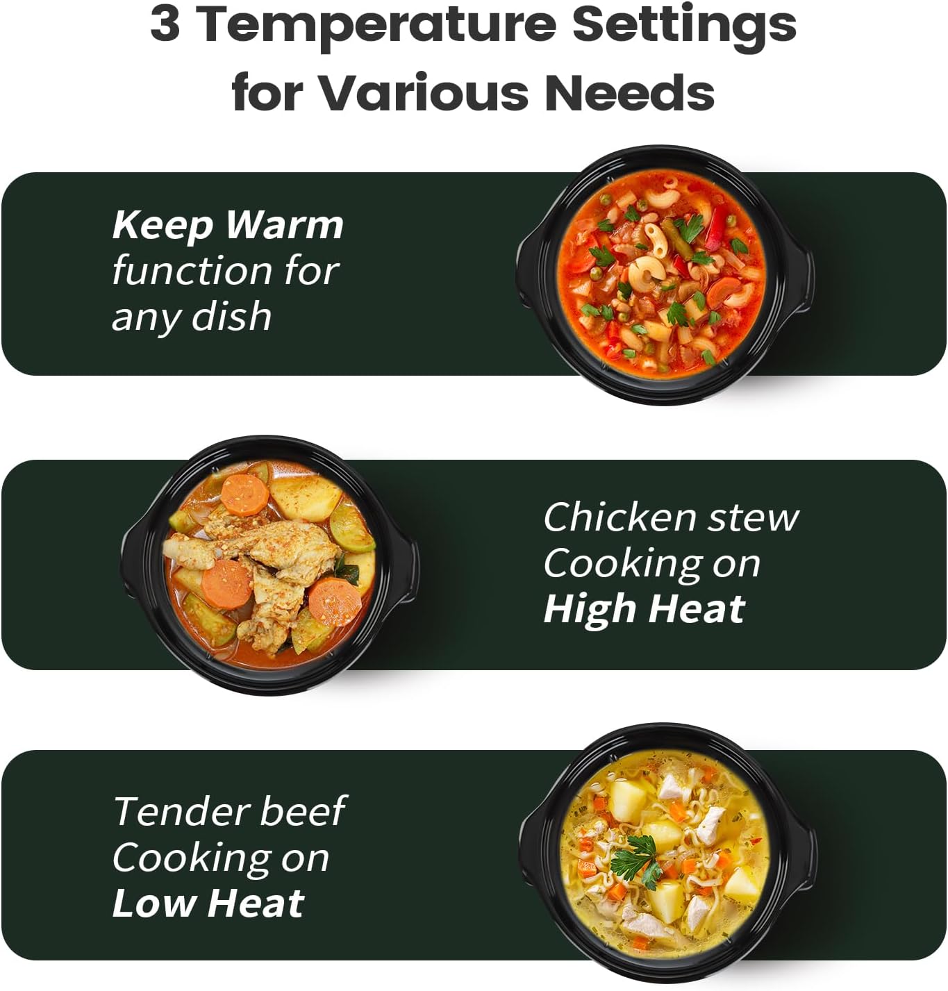 KOOC Small Slow Cooker, 2-Quart, Free Liners Included for Easy Clean-up, Upgraded Ceramic pot, Adjustable Temp, Nutrient Loss Reduction