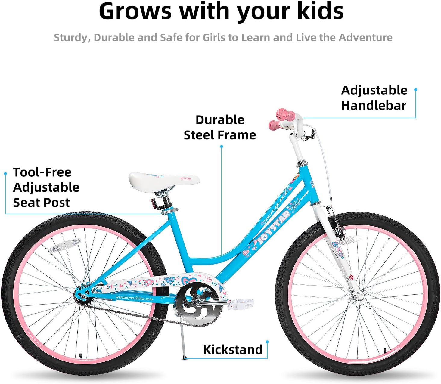JOYSTAR Angel Girls Bike for Toddlers and Kids Ages 2-12 Years | 12-20 Inch Kids Bike with Training Wheels & Basket, 20 24“ Bicycle with Kickstand
