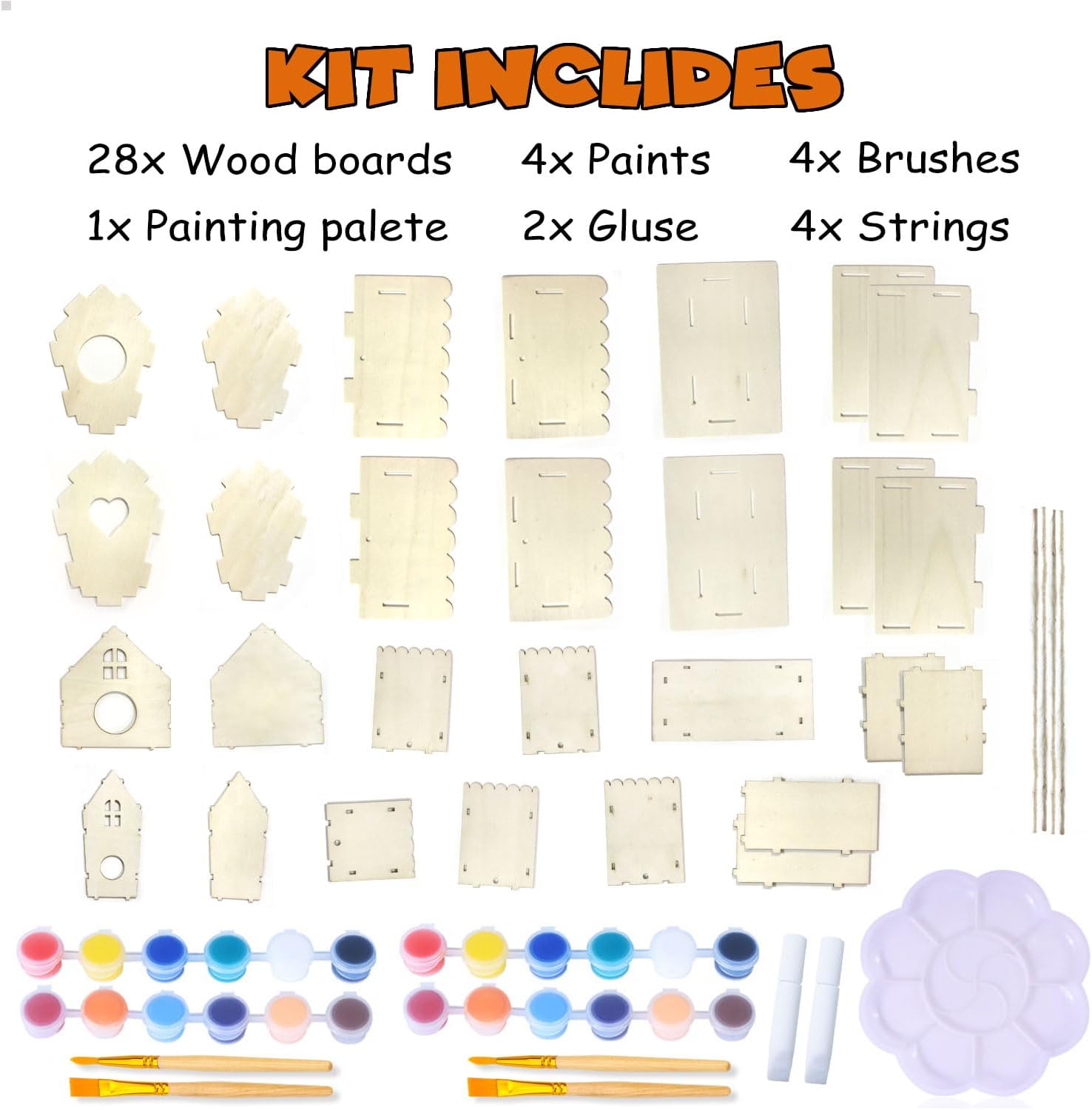 hapray 4 Pack Bird House Craft Kit, DIY Birdhouse for Kids to Build & Paint