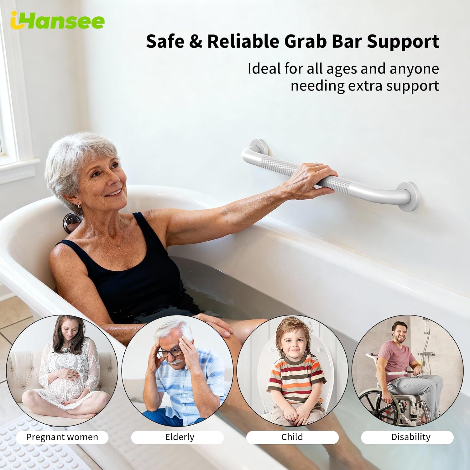 Brushed Nickel Grab Bars 18" 32" 36" 42" Bundle - 1.25" Diameter | 4 Pack Commercial Grab Bar, Anti-Slip Safety Shower Handrail, Toilet Handicap Bar, Stainless Steel Bathroom Handle for Senior