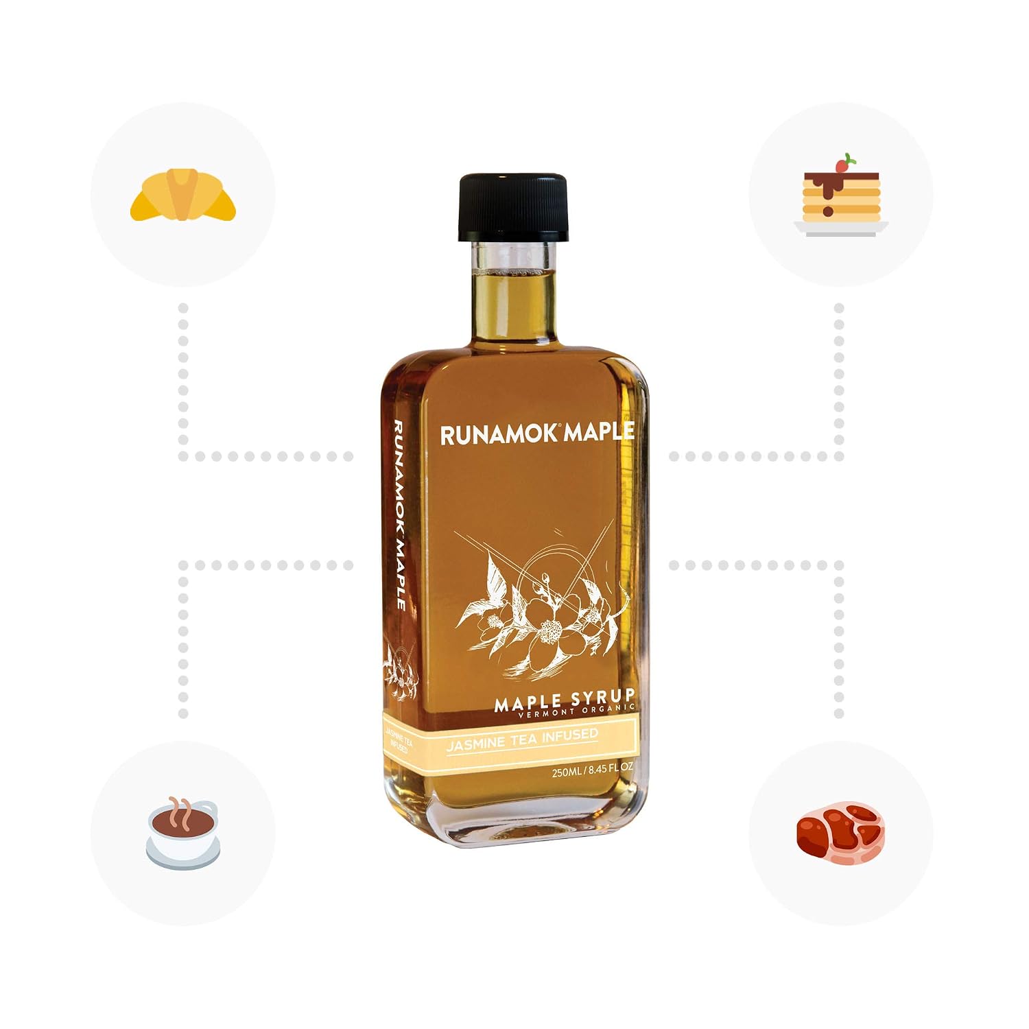 Runamok Maple Cinnamon-Vanilla Infused Maple Syrup - Authentic & Real Vermont Maple Syrup | Gluten Free & Natural Sweetener | Breakfast, Coffee, Pancakes Maple Syrup | 8.45 Fl Oz (250mL)
