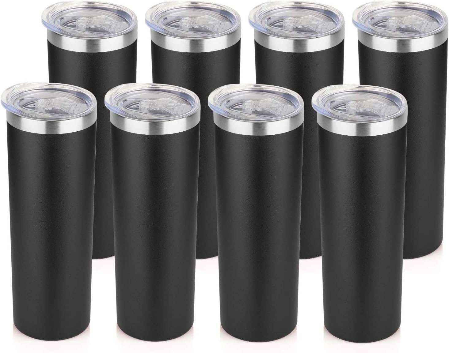 HASLE OUTFITTERS 20 oz Skinny Tumblers Bulk Set, Stainless Steel Insulated Slim Tumblers with Lids, Reusable Double Wall Travel Coffee Mugs