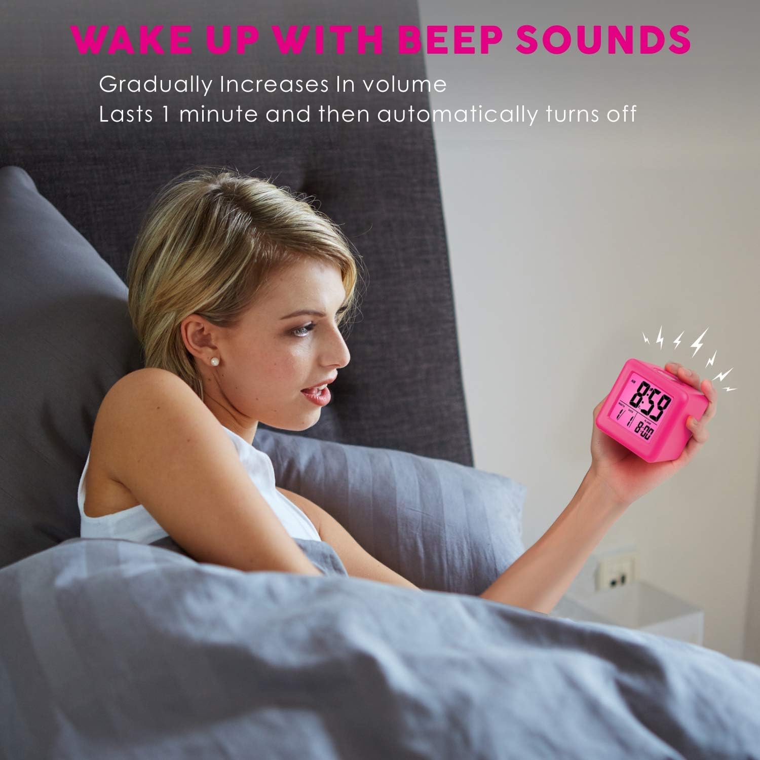 Plumeet Digital Alarm Clock Kids Clock with Snooze and White Nightlight - Easy Setting Travel Alarm Clocks Display Time, Date