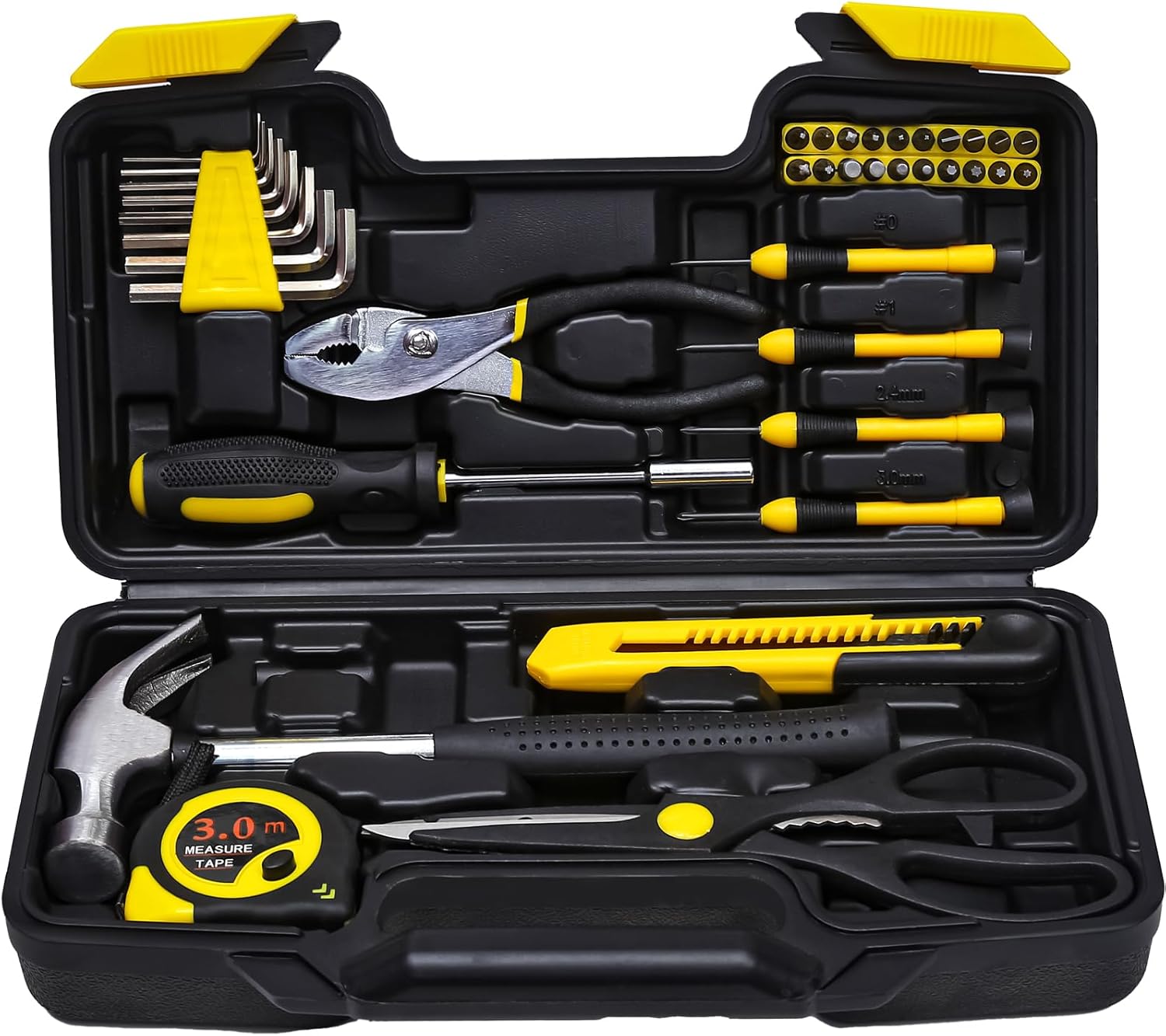 39-Piece Household Tools Kit - Small Basic Home Tool Set with Plastic Toolbox - Great for College Students, Household Use & More