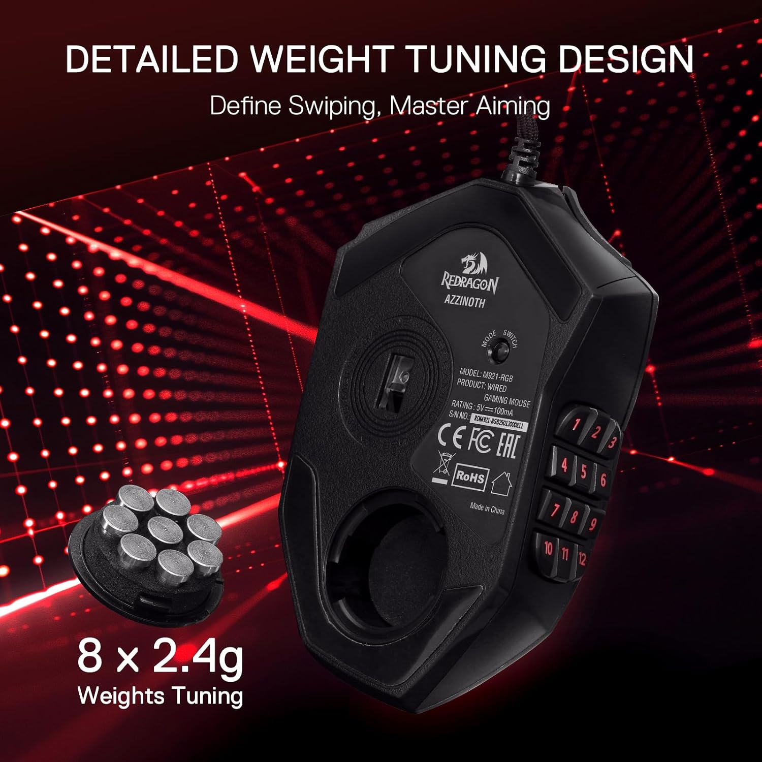 Redragon M921 Wired RGB MMO Gaming Mouse 12400 DPI Remapping Keys | Stable Lag-Free Connection, Smooth Precise Tracking, Custom Macro Keybinds