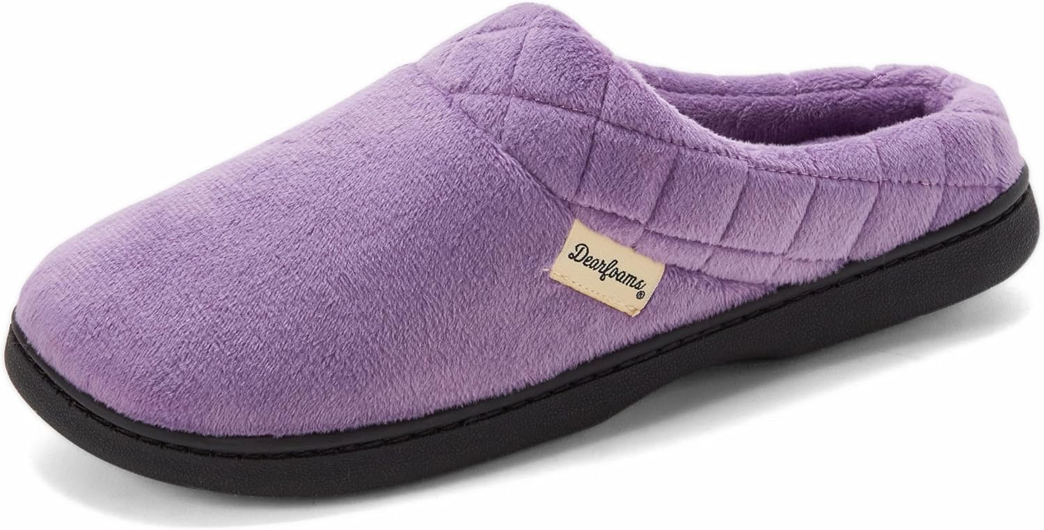 Dearfoams Women's Lightweight Memory Foam Indoor House Slipper Darcy Velour Clog with Wide Widths