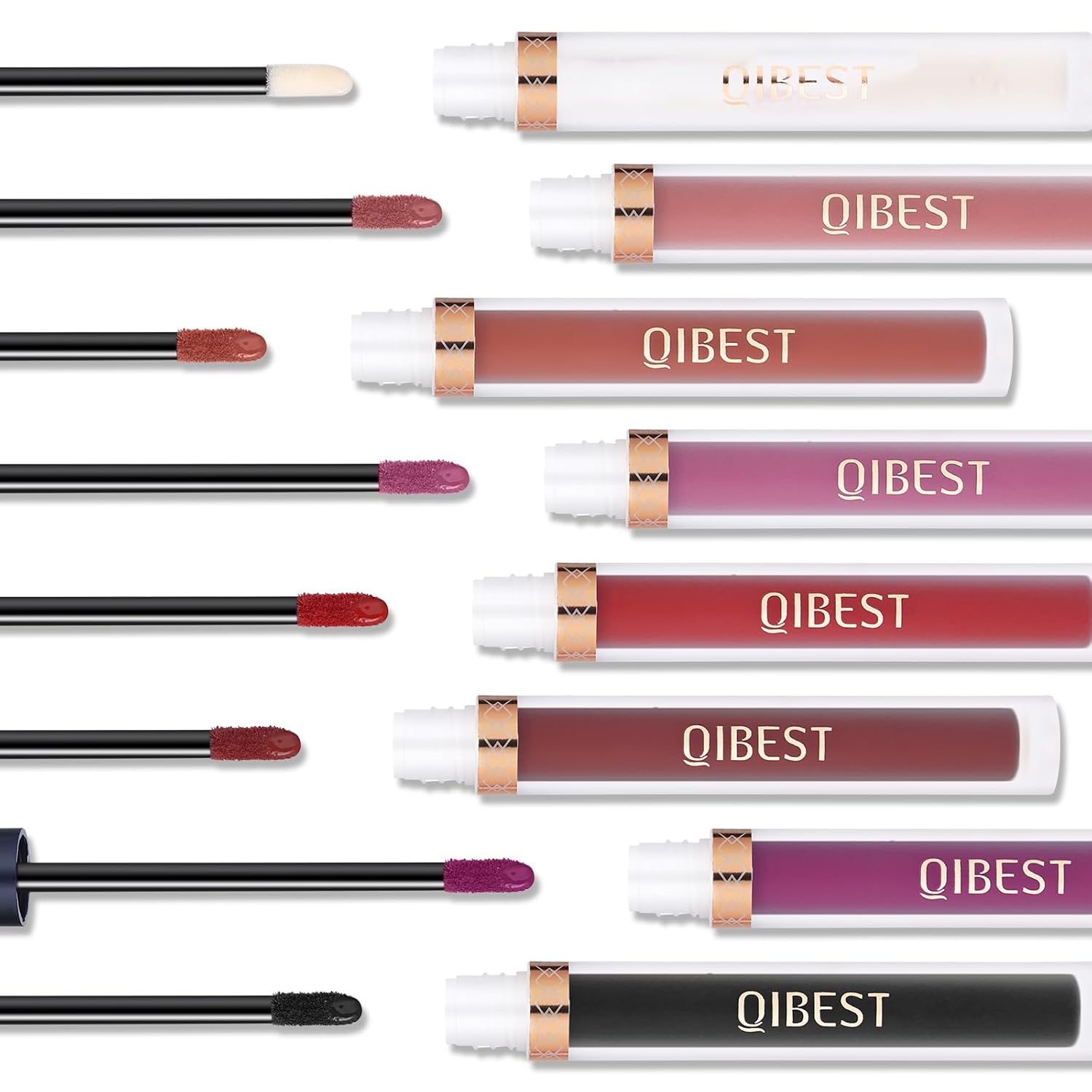 QiBest 7Pcs Matte Liquid Lipstick + 1Pcs Lip Plumper Makeup Set Kit, Pigmented Long Lasting Lip Gloss Set
