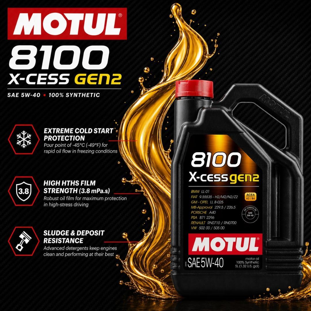MOTUL 8100 X-Cess Gen 2 SAE 5W40 Full Synthetic Motor Engine Oil 5 Liter Bottle
