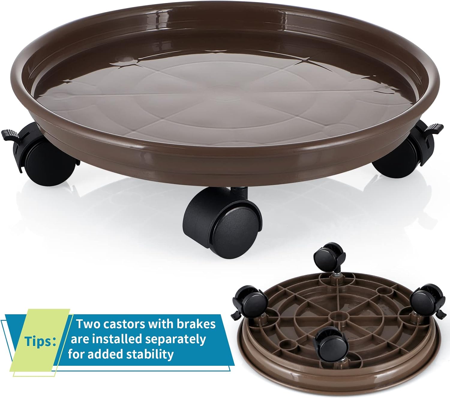 Skelang 13" Plant Caddy, Movable Plant Stand Pot Saucer, Plant Pallet Tray Trolley with Casters, Plant Dolly for Garden Planter, Deck Potted Plant