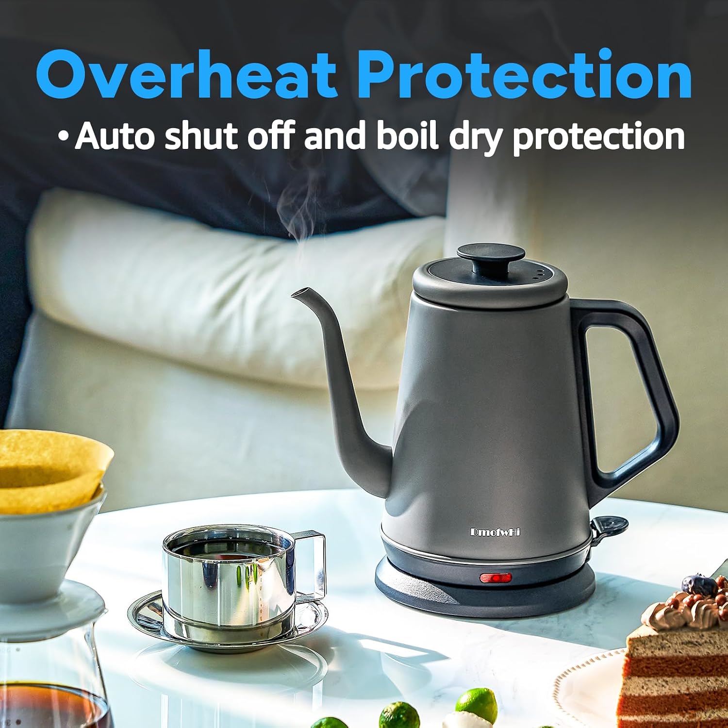 DmofwHi 1000W Gooseneck Electric Kettle (1.0L), 100% Stainless Steel BPA Free Tea Kettle with Auto Shut - Off Protection