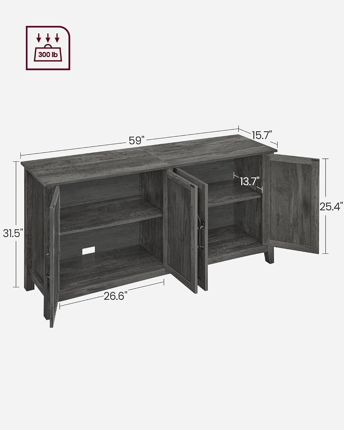 VASAGLE LIRY Collection - Storage Cabinet, Buffet Cabinet, Sideboard, Credenza, with Adjustable Shelves, for Entryway, Rustic White and Honey Brown ULSC381W01