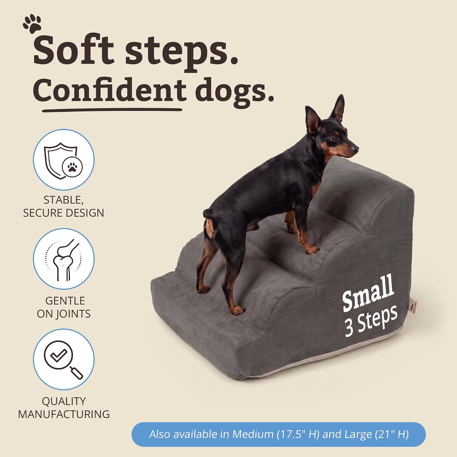 Snoozer Scalloped Dog Ramp, 14” Tall Foam Pet Stairs, 3 Steps, Red | Lightweight & portable foam dog stairs, Removable washable cover, Great for small, old, or injured pets up to 100lbs