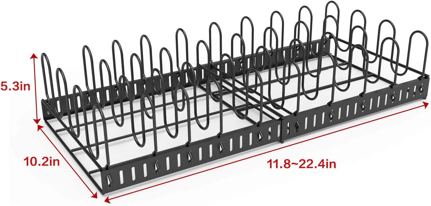 X-cosrack Expandable Food Container Lid Organizer, Large Capacity Adjustable 10 Dividers Detachable Lid Organizer Rack for Cabinets, Cupboards