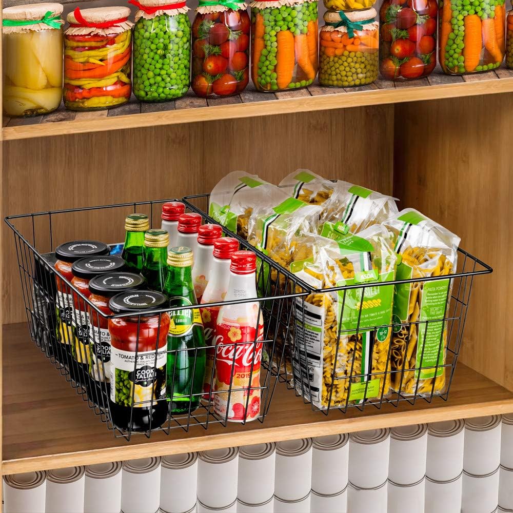 SANNO 15.7" Freezer Baskets Wire Storage Baskets Bin Organizer Food, Kitchen, Basket Organizers Bins for Home, Bathroom, Closet Organization, white