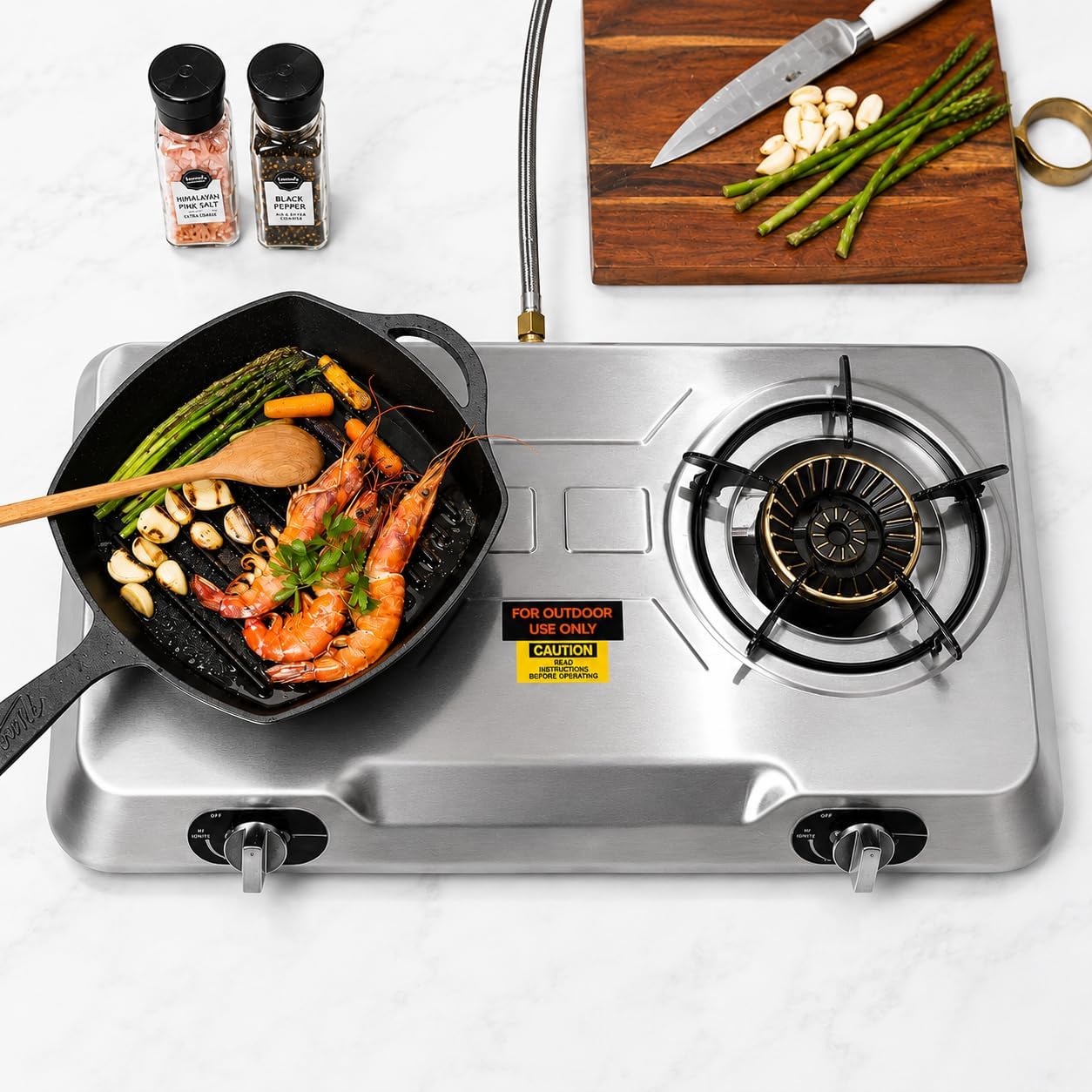 XtremepowerUS Double Burner Propane Stove, 25, 516 BTU Outdoor Camping Cooktop with Auto Ignition, Portable Stainless Steel LPG Gas Stove for Camping