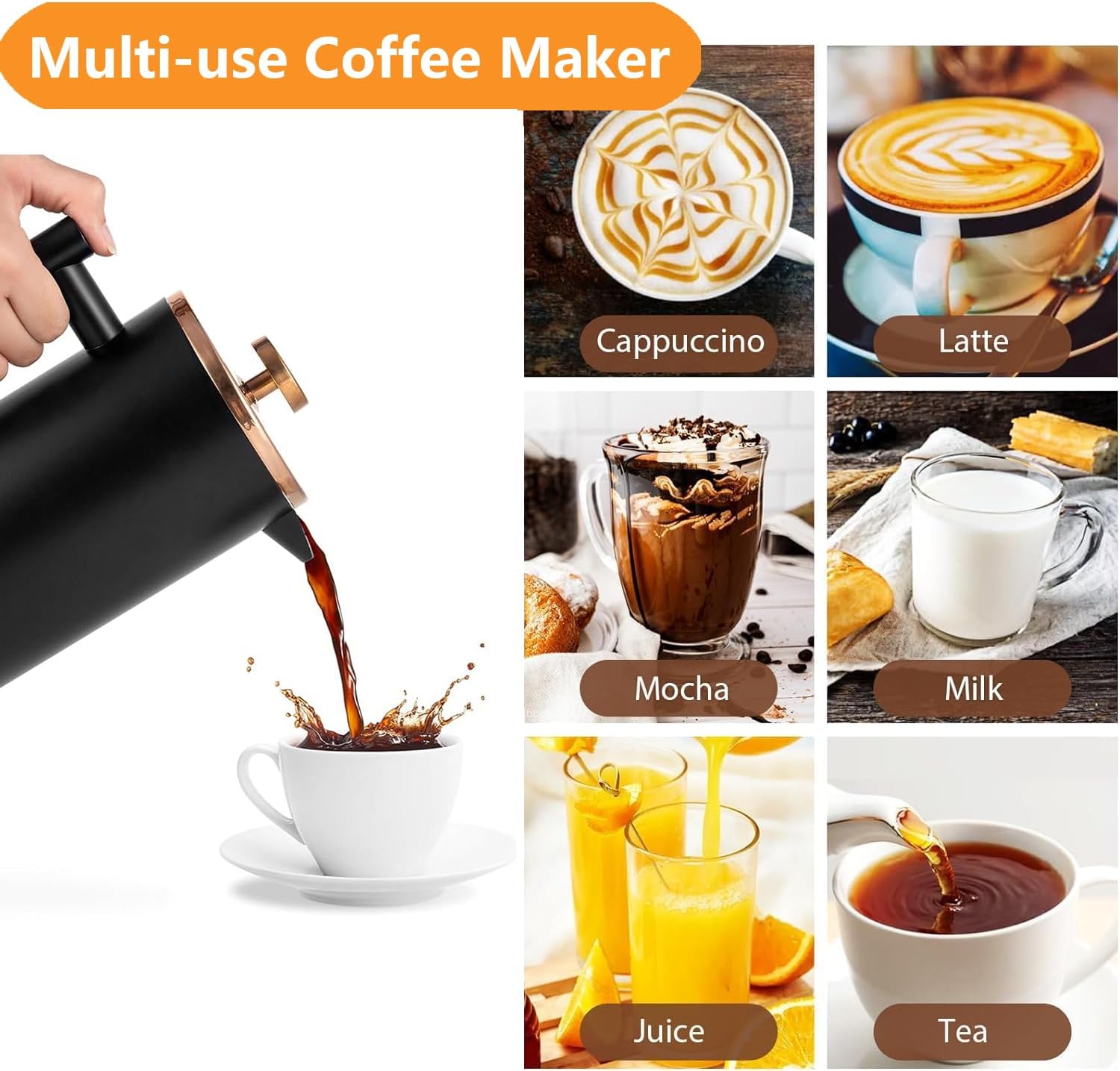 Black French Press Stainless Steel 34oz