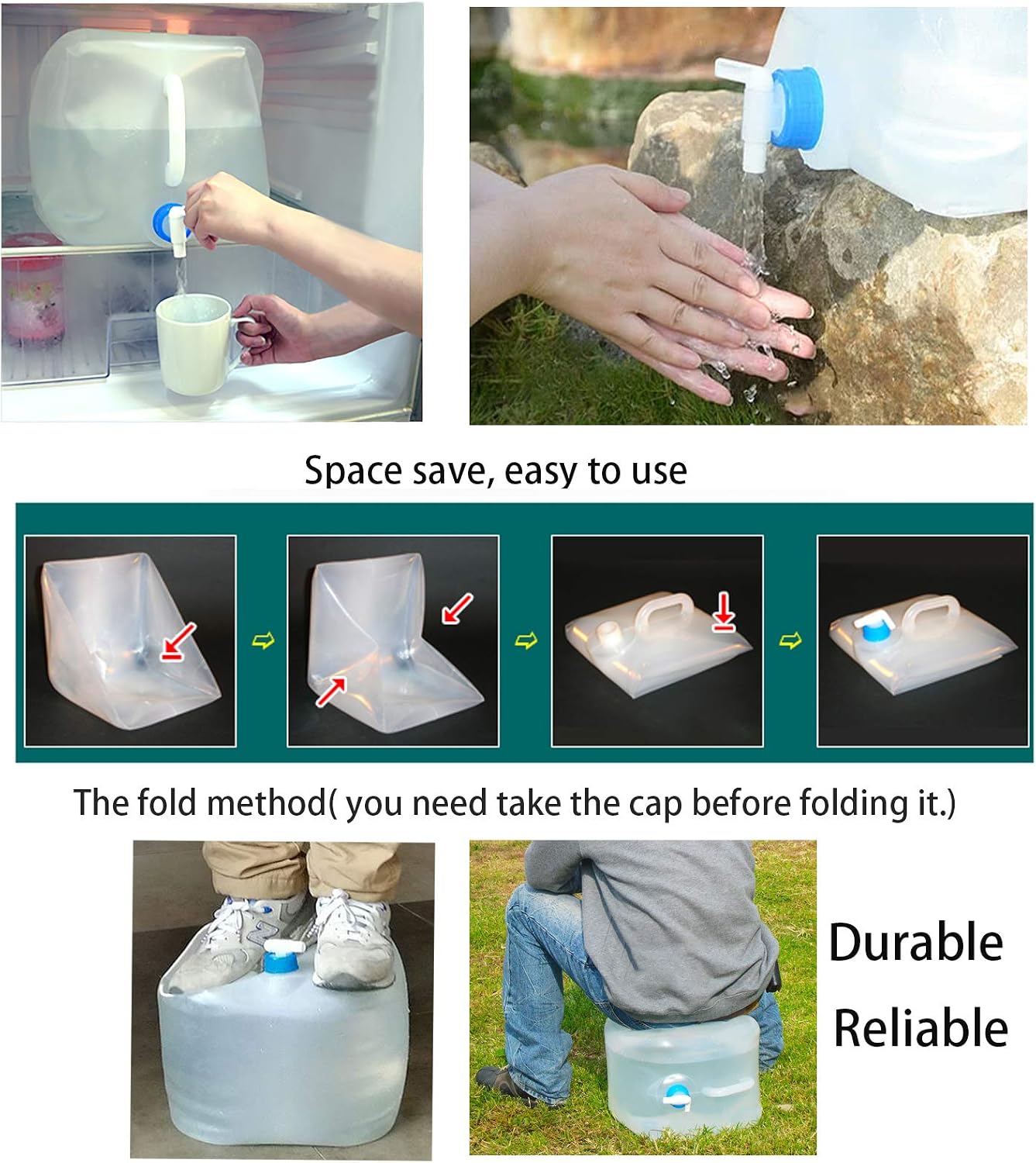 Cedilis 2 Pack 5.3 Gallon Collapsible Water Container with Spigot, Food Safe Water Storage Jug