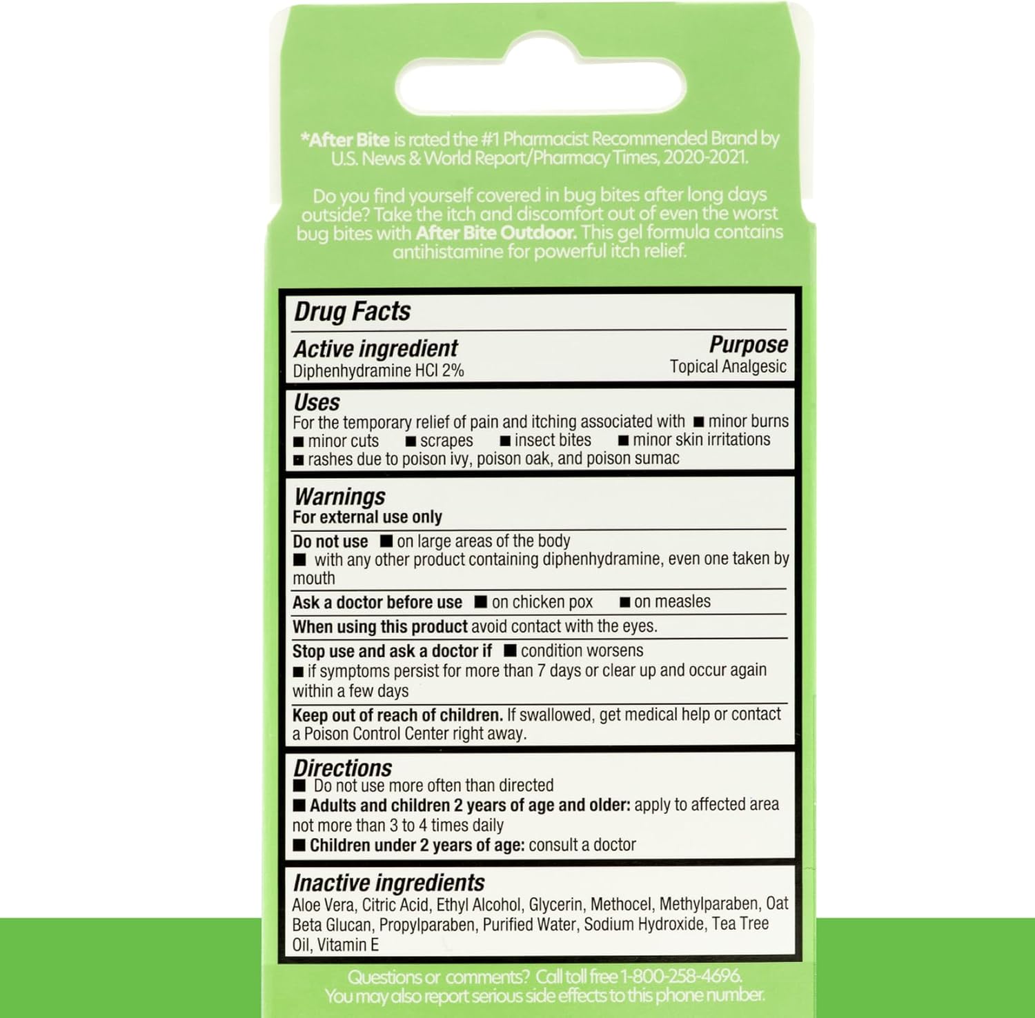 After Bite Outdoor Bug Bite Itch Relief, Diphenhydramine HCl Gel, 4Pk