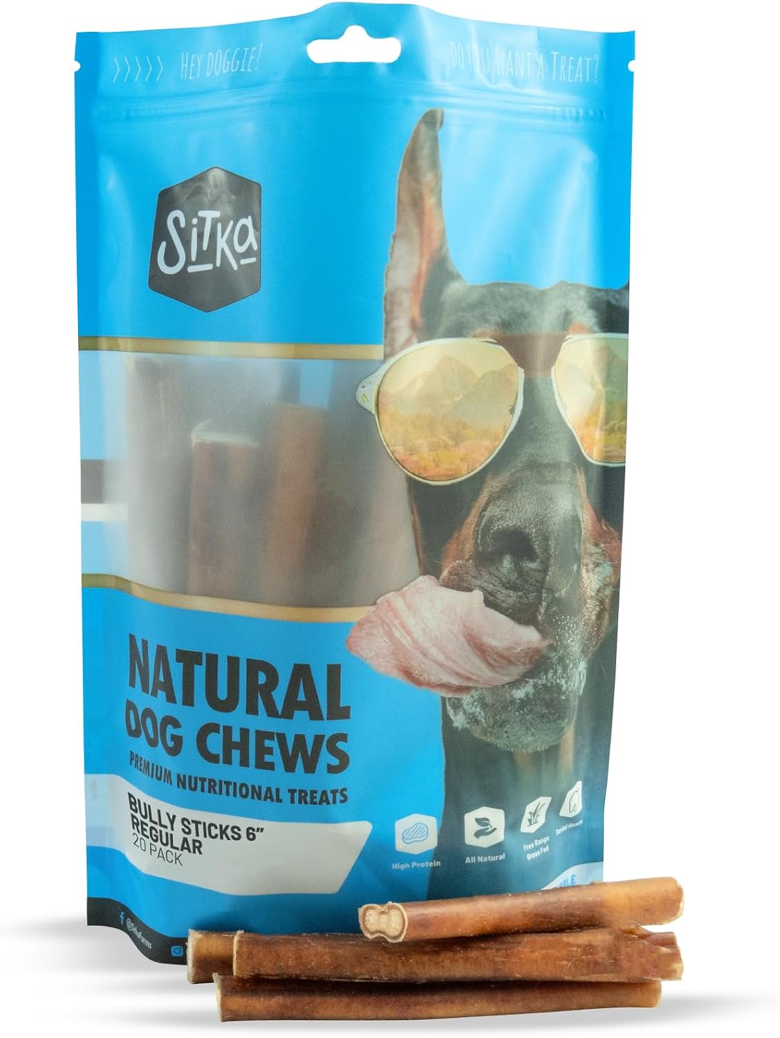 Sitka Farms Bully Sticks for Dogs, Dog Chews and Treats, 6 Inch, 20 Count