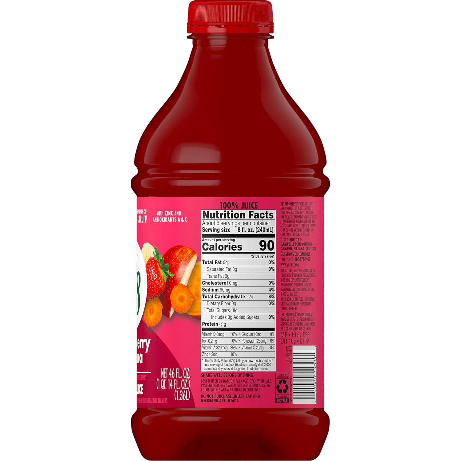 V8 Blends 100% Juice Pomegranate Blueberry Juice, Fruit and Vegetable Juice Blend, 46 Fl Oz Bottle