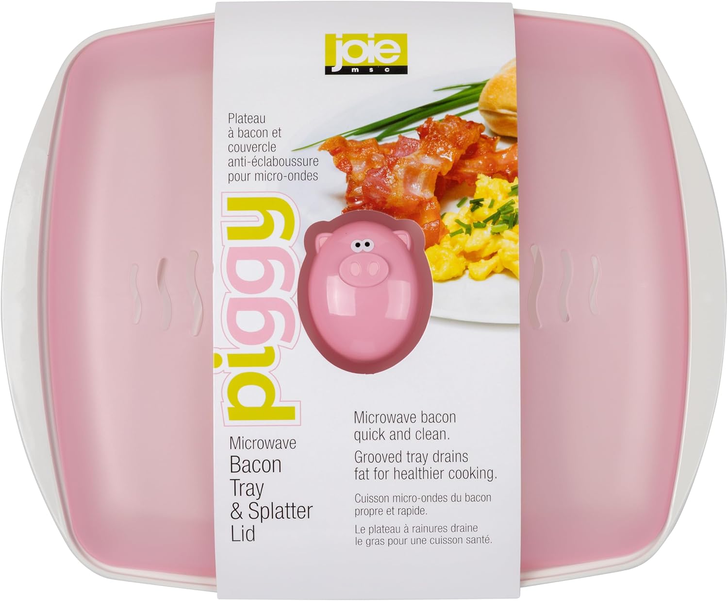 Joie Piggy Microwave Bacon Tray, Grooved Cooking Tray for Microwaving Bacon | Holds 4-5 Strips, Cooks Healthier and Crispier Bacon